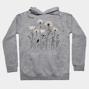 Nordic wild flowers one Line art cream colour Hoodie